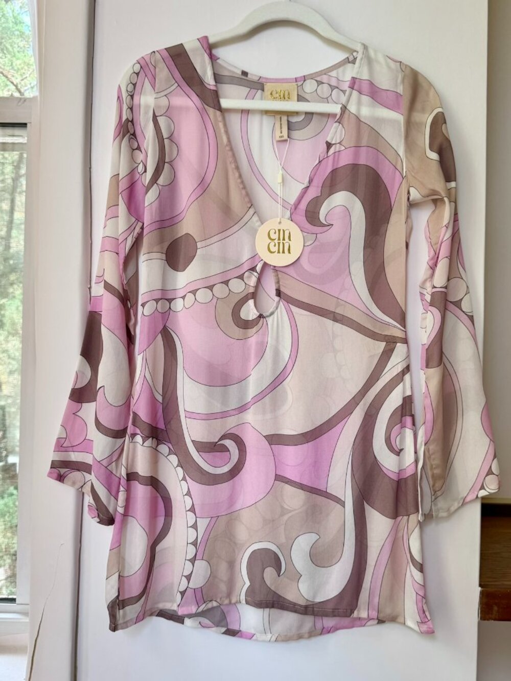 NWT Cin Cin Lulu Long-Sleeve Mini Dress Orchid Swirl Pink XXS